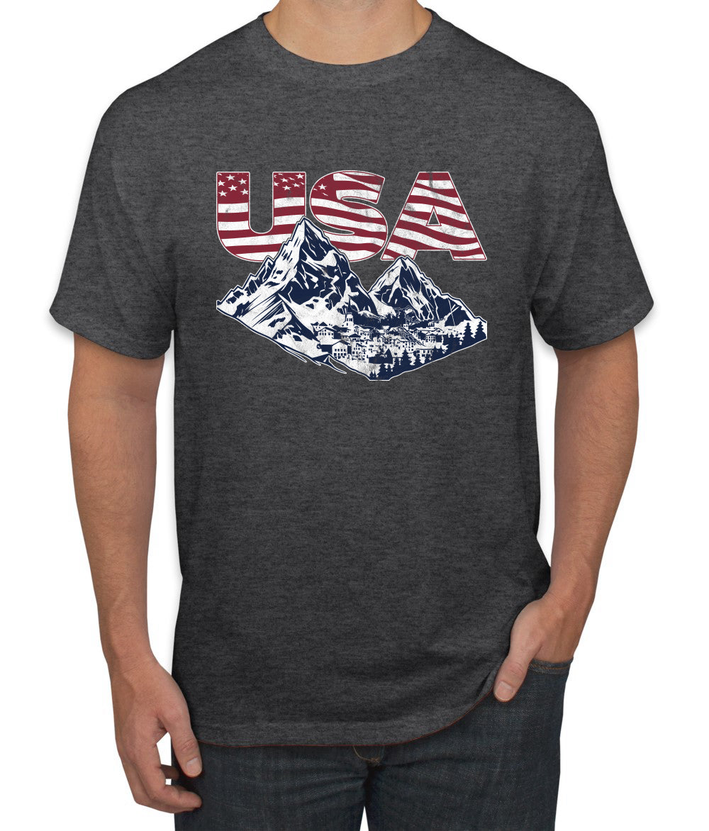 USA Winter Team Sports Fan Collection | USA Flag Mountainscape Sweater, Unisex Men's T-Shirt