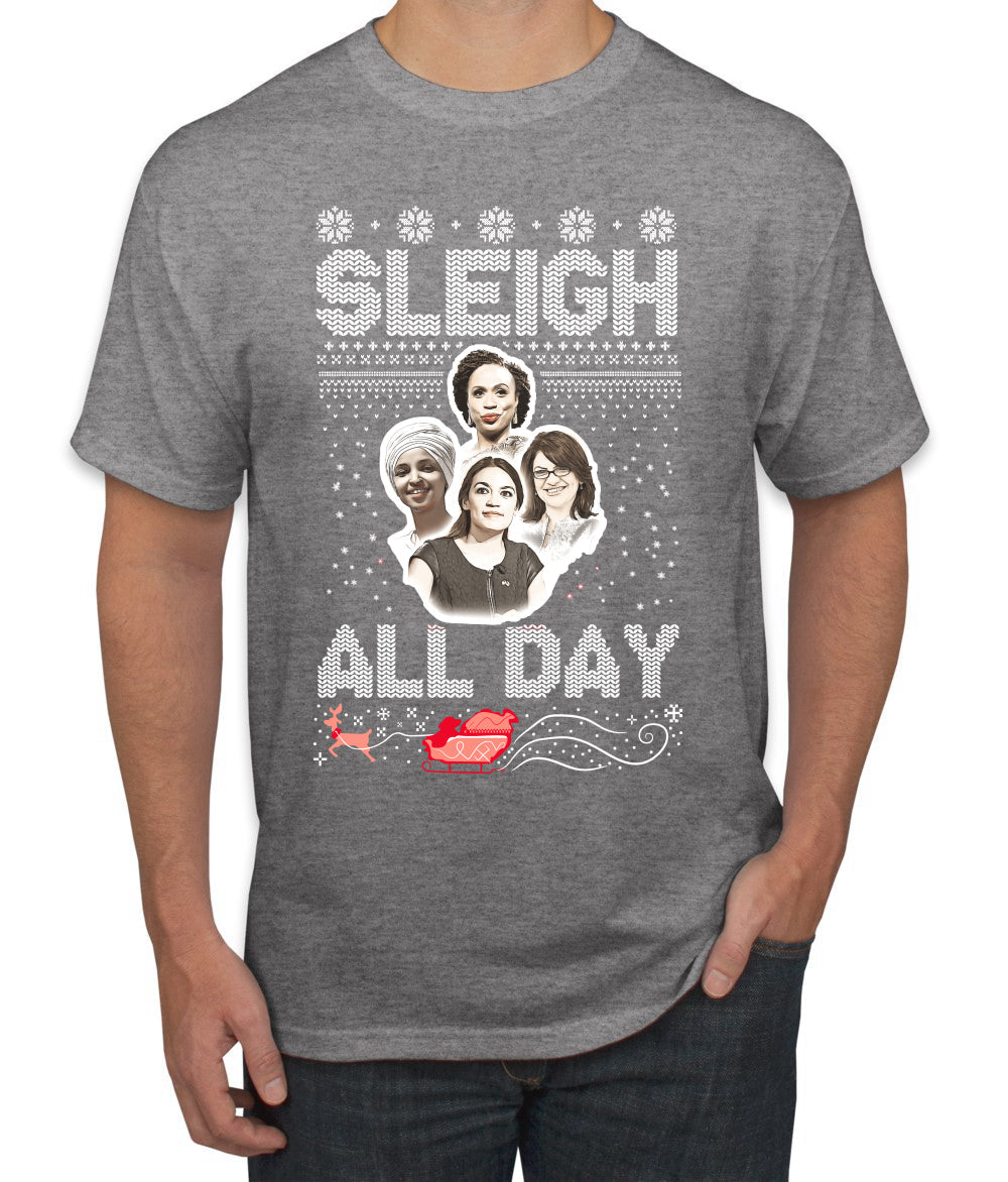 AOC The Squad Congresswomen Sleigh All Day Xmas Ugly Christmas Sweater Men's Graphic T-Shirt