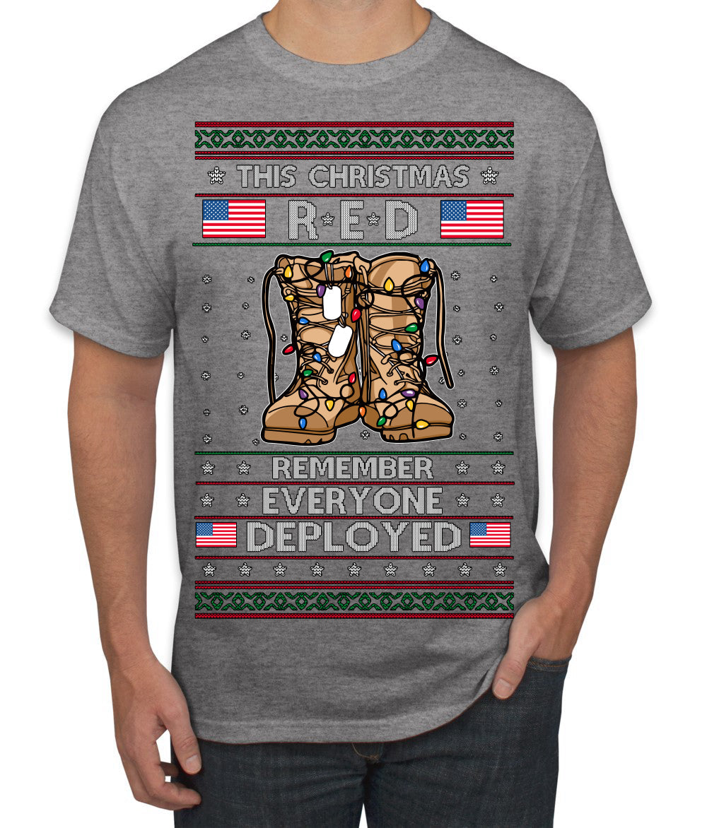 This Christmas RED Remember Everyone Deployed Veteran Ugly Christmas Sweater Men's T-Shirt
