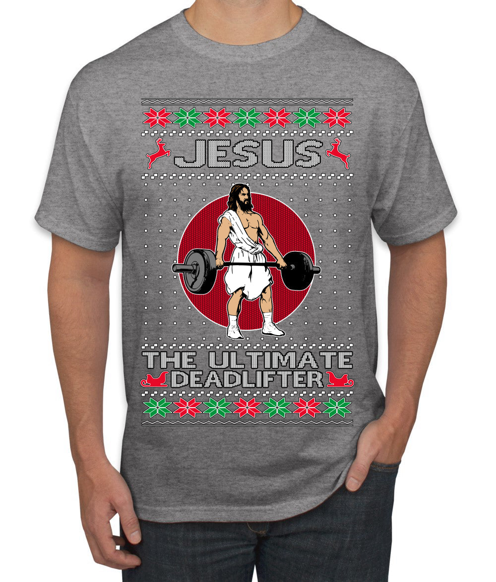 Jesus the Ultimate Deadlifter Funny Ugly Christmas Sweater Men's T-Shirt