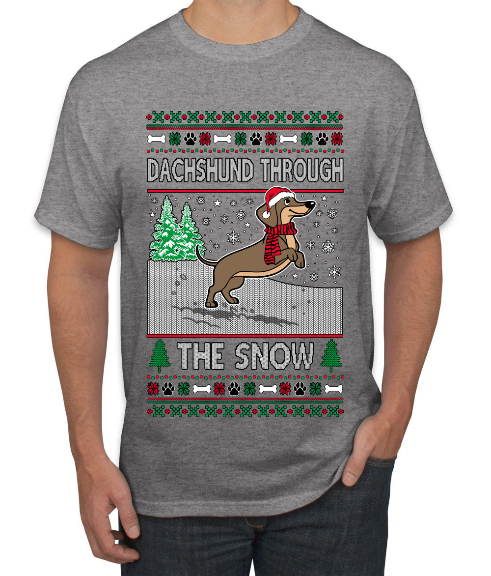 Dachshund Through The Snow, Cute Dog Christmas Sweater, Ugly Christmas Sweater Men's T-Shirt