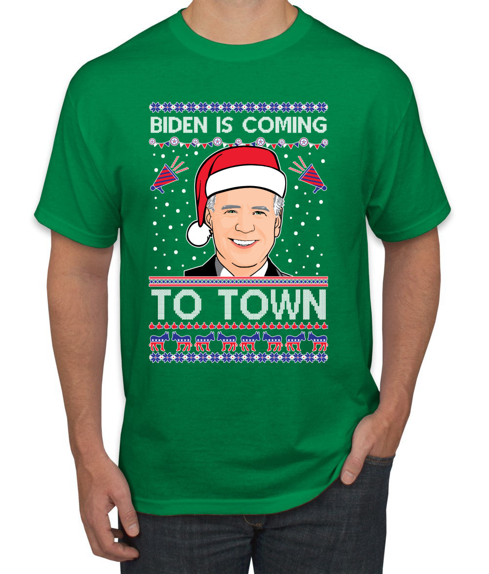 Biden Is Coming To Town Ugly Christmas Sweater Men's Graphic T-Shirt