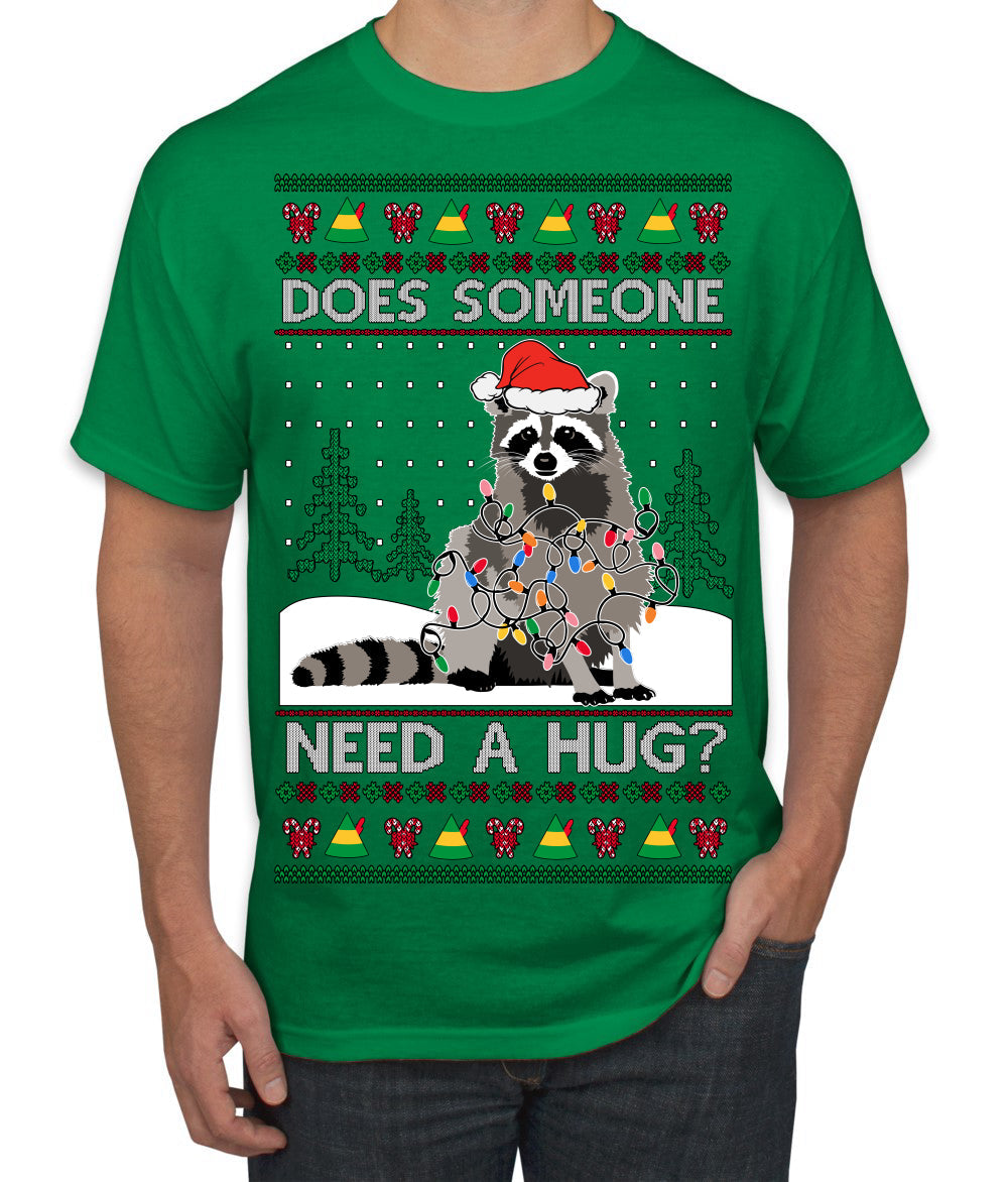 Does Someone Need a Hug? Cute Raccoon Ugly Christmas Sweater Men's T-Shirt