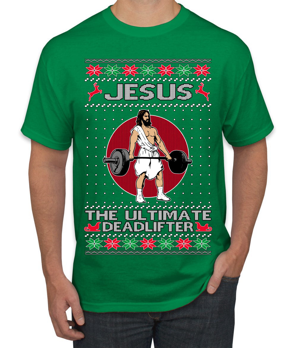 Jesus the Ultimate Deadlifter Funny Ugly Christmas Sweater Men's T-Shirt