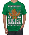 Bite This, Funny Gingerbread Cookie Offensive Inappropriate Middle Finger, F U Ginger Bread Dirty Novelty Xmas Ugly Christmas Sweater Men's T-Shirt