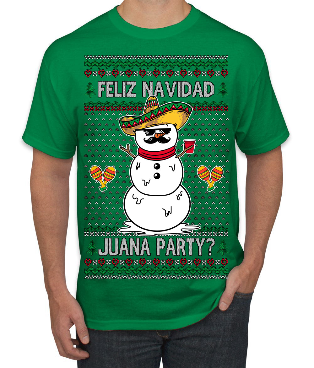 Feliz Navidad Juana Party Funny Spanish Drinking Cerveza Ugly Christmas Sweater Men's T-Shirt