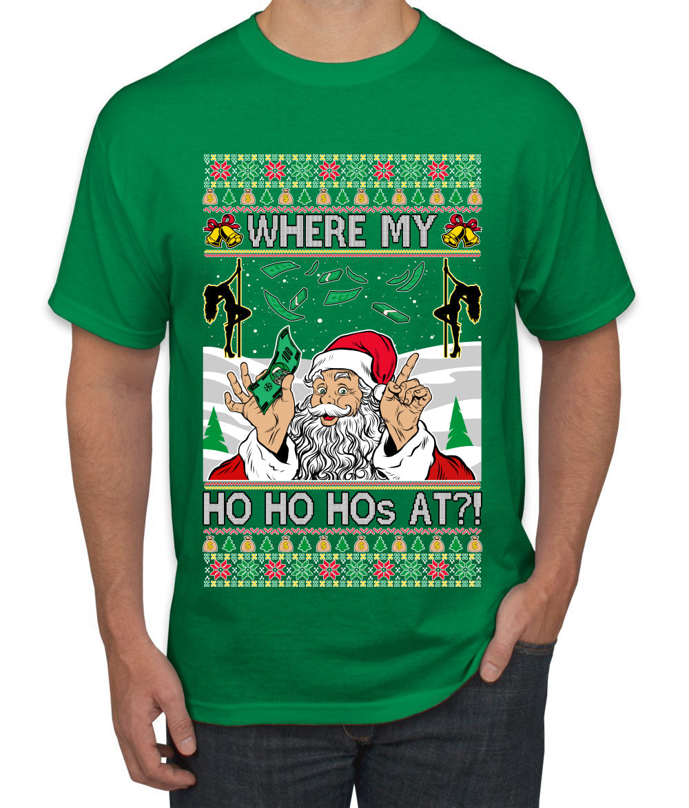 Santa Stripping Money Club Where My Ho's At Ugly Christmas Sweater Men's Graphic T-Shirt