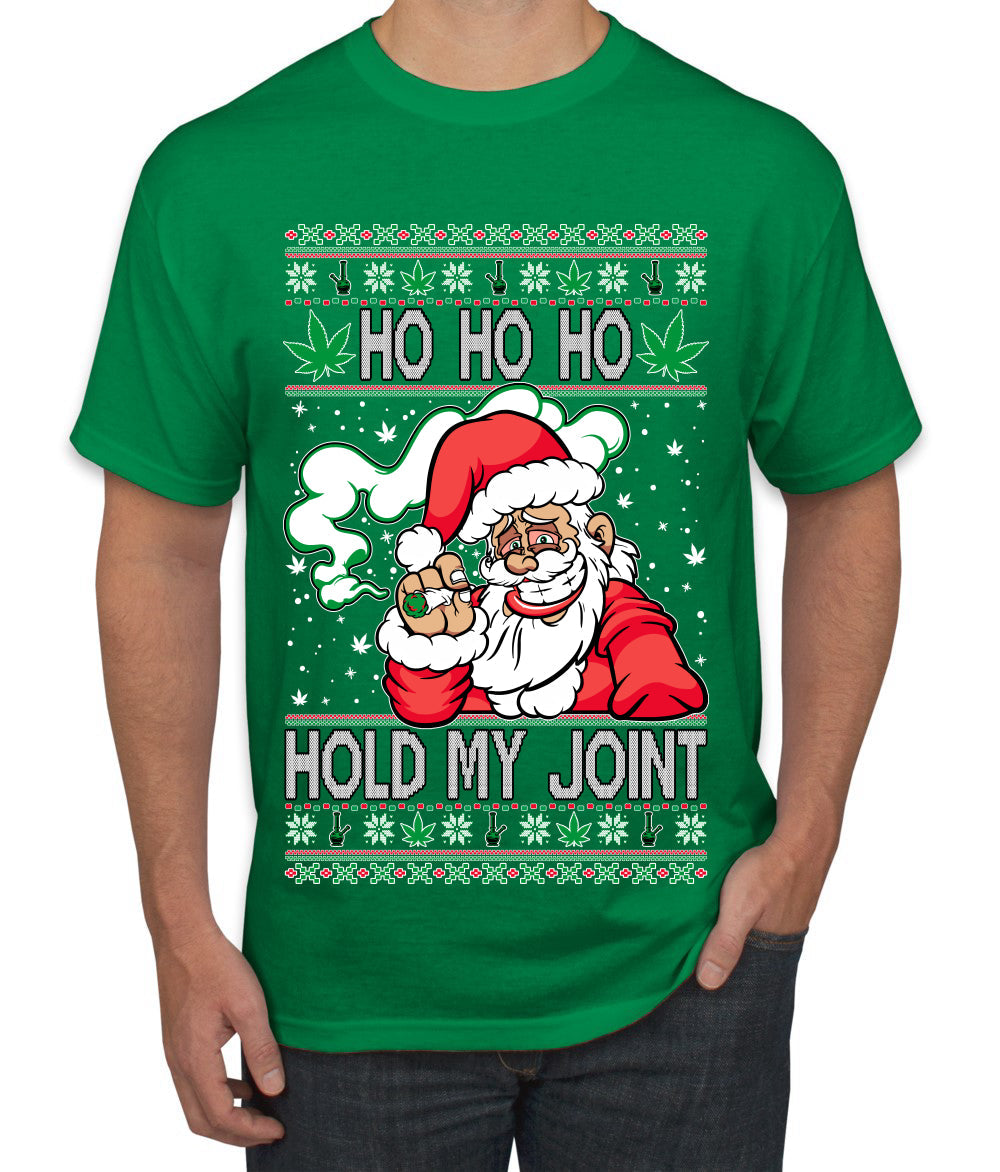 Ho Ho Ho Hold My Joint Weed Santa Smoking Ugly Christmas Sweater Men's Graphic T-Shirt
