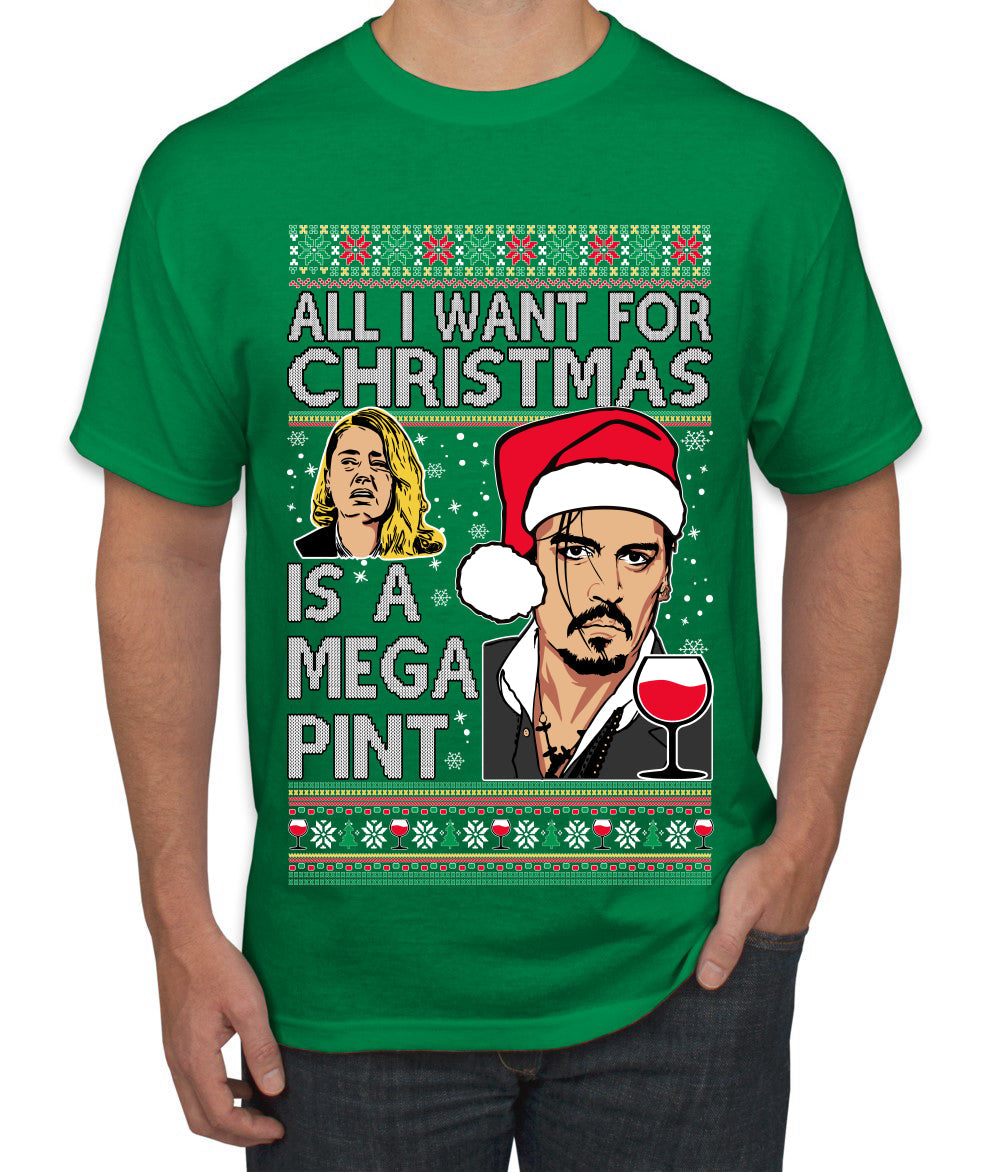 Johnny Depp Amber Heard Drinking Mega Pint Ugly Christmas Sweater Men's Graphic T-Shirt