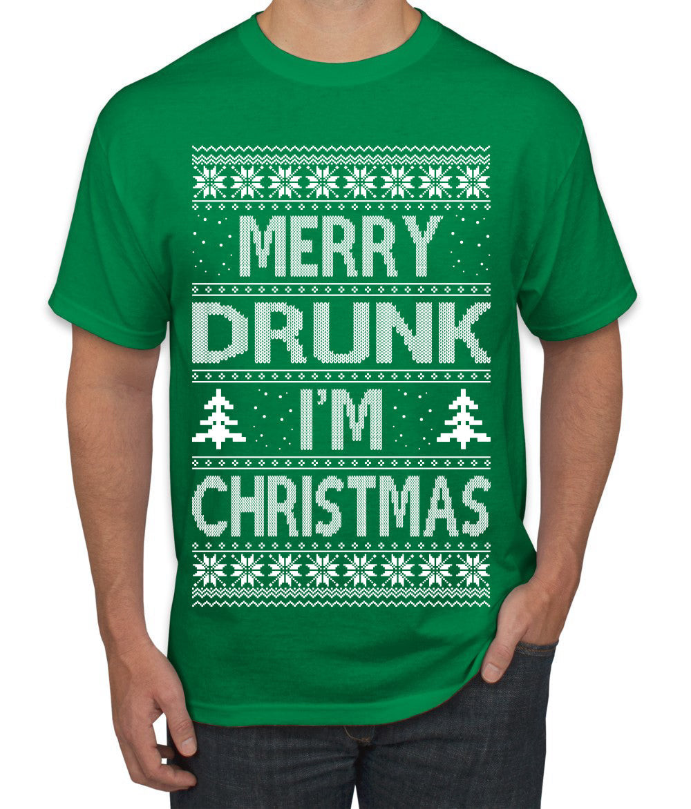 Merry Drunk I'm Christmas Beer Wine Drinking Holiday Humor  Ugly Christmas Sweater Men's Graphic T-Shirt