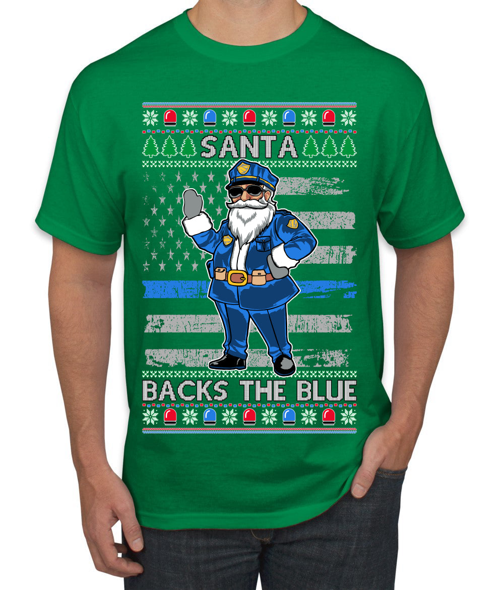 Santa Backs The Blue Pro Police Santa Claus Ugly Christmas Sweater Men's T-Shirt
