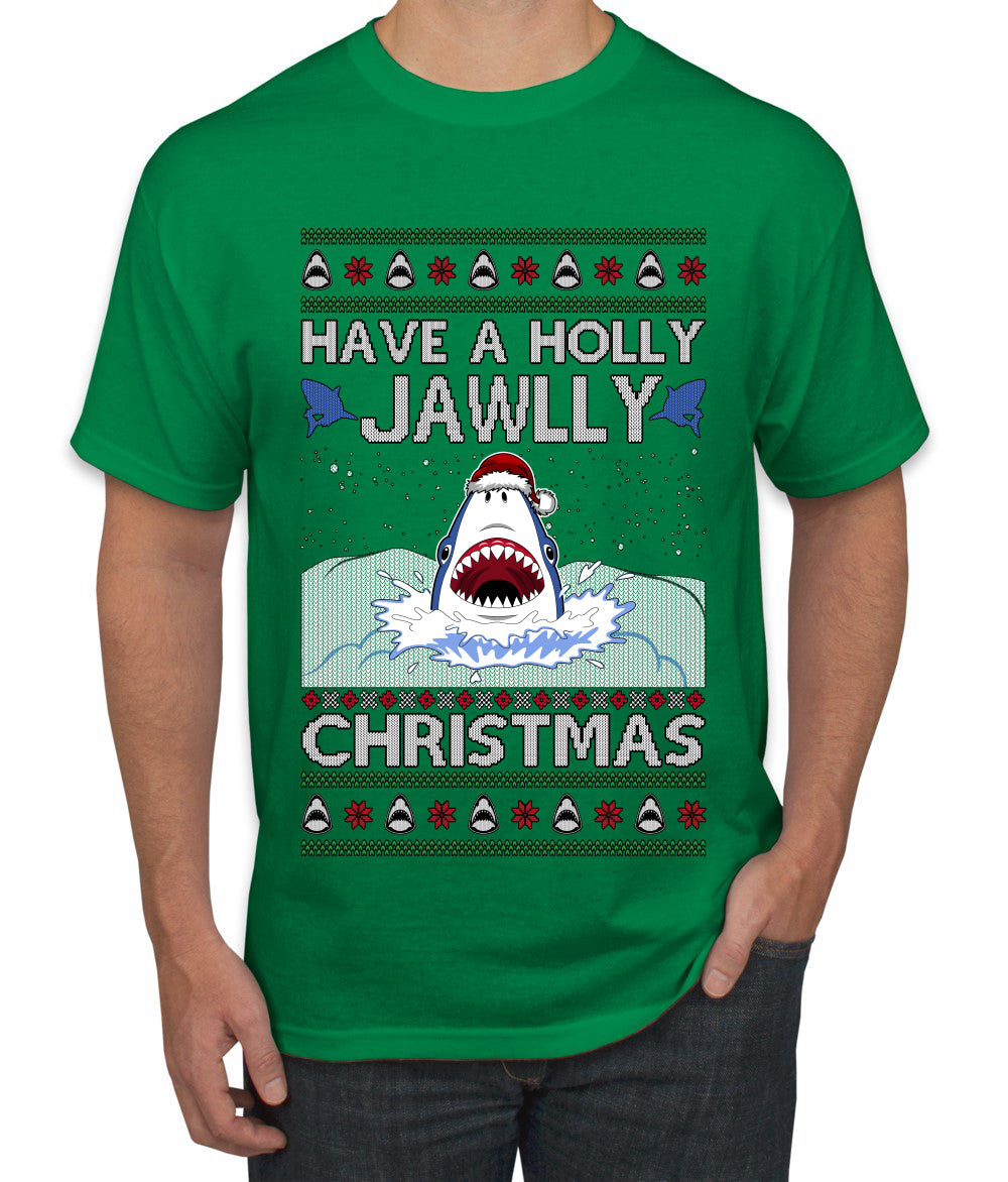 Have a Holly Jawlly Christmas, Cute Shark, Ugly Christmas Sweater Men's T-Shirt