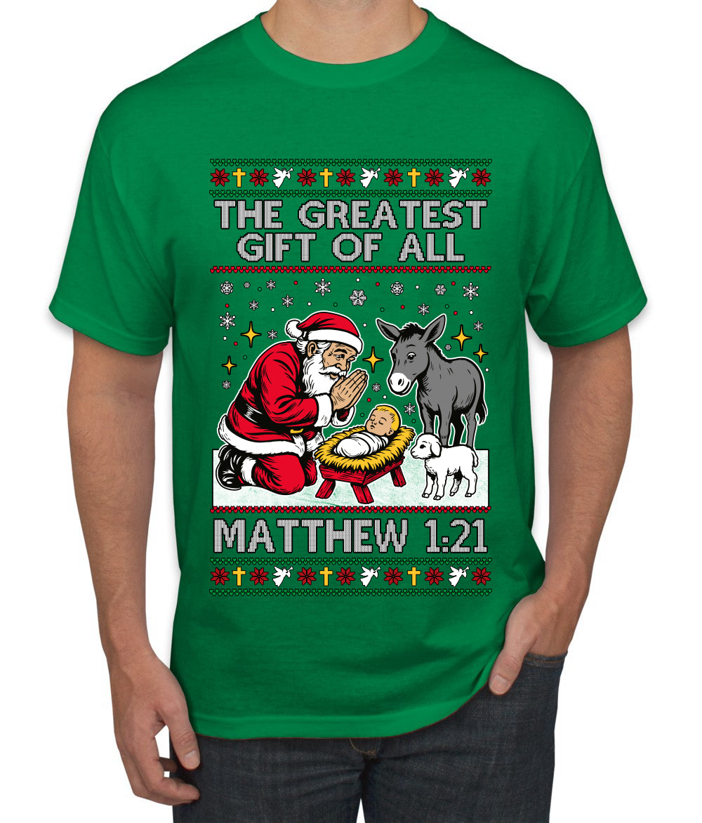The Greatest Gift Of All Matthew 1:21, Ugly Christmas Sweater Men's T-Shirt