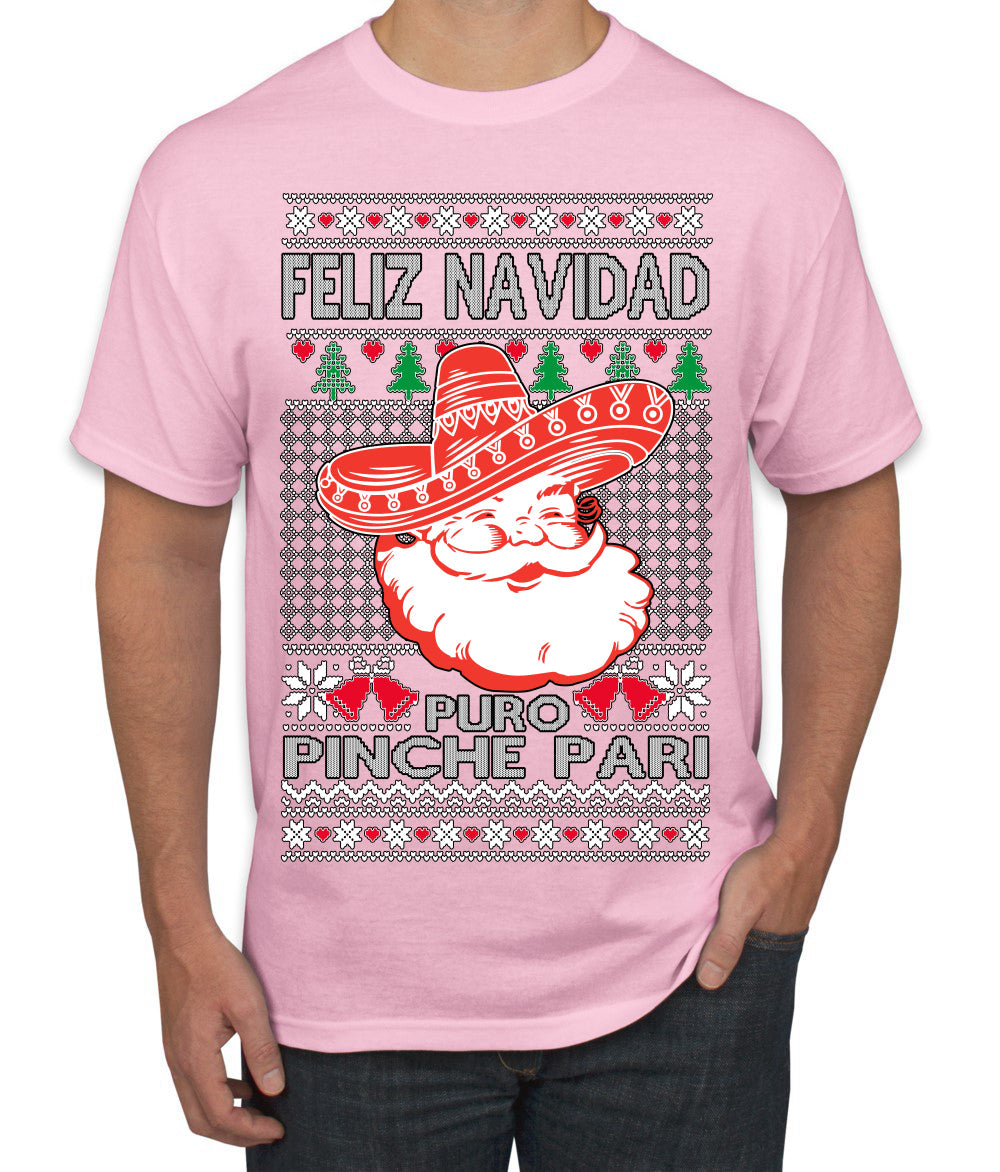 Feliz Navidad Puro Pinche Pari Funny Spanish Song Ugly Christmas Sweater Men's T-Shirt