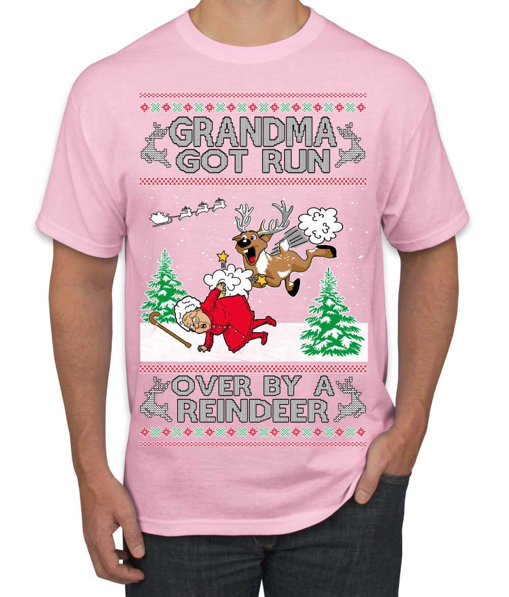 Grandma Got Run Over by a Reindeer, Funny Animated Design Rein Deer Kids TV Song Movie Ugly Christmas Sweater Men's T-Shirt