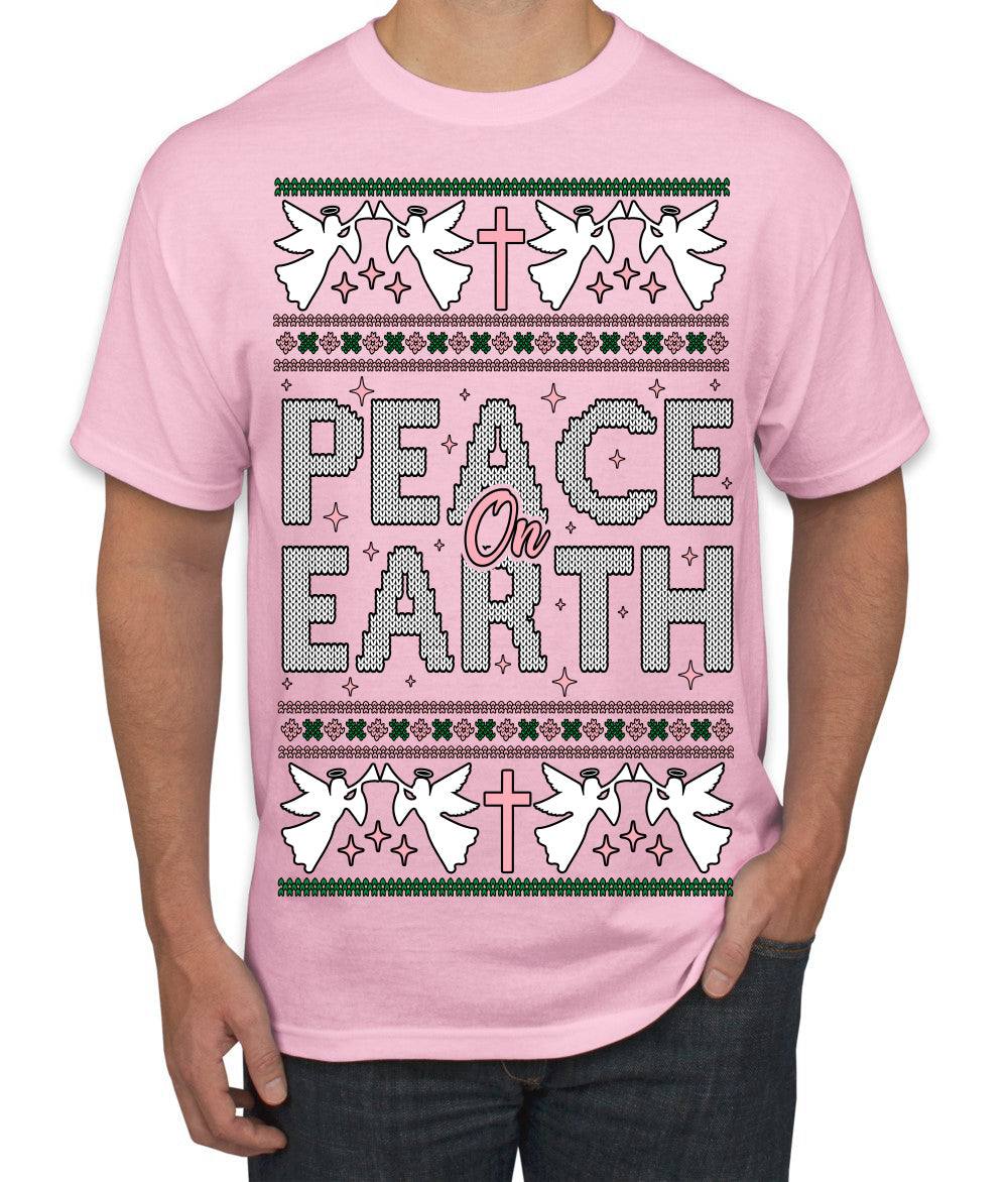 Peace On Earth Funny Xmas Cute Pink Angel Cross Ugly Christmas Sweater Men's T-Shirt