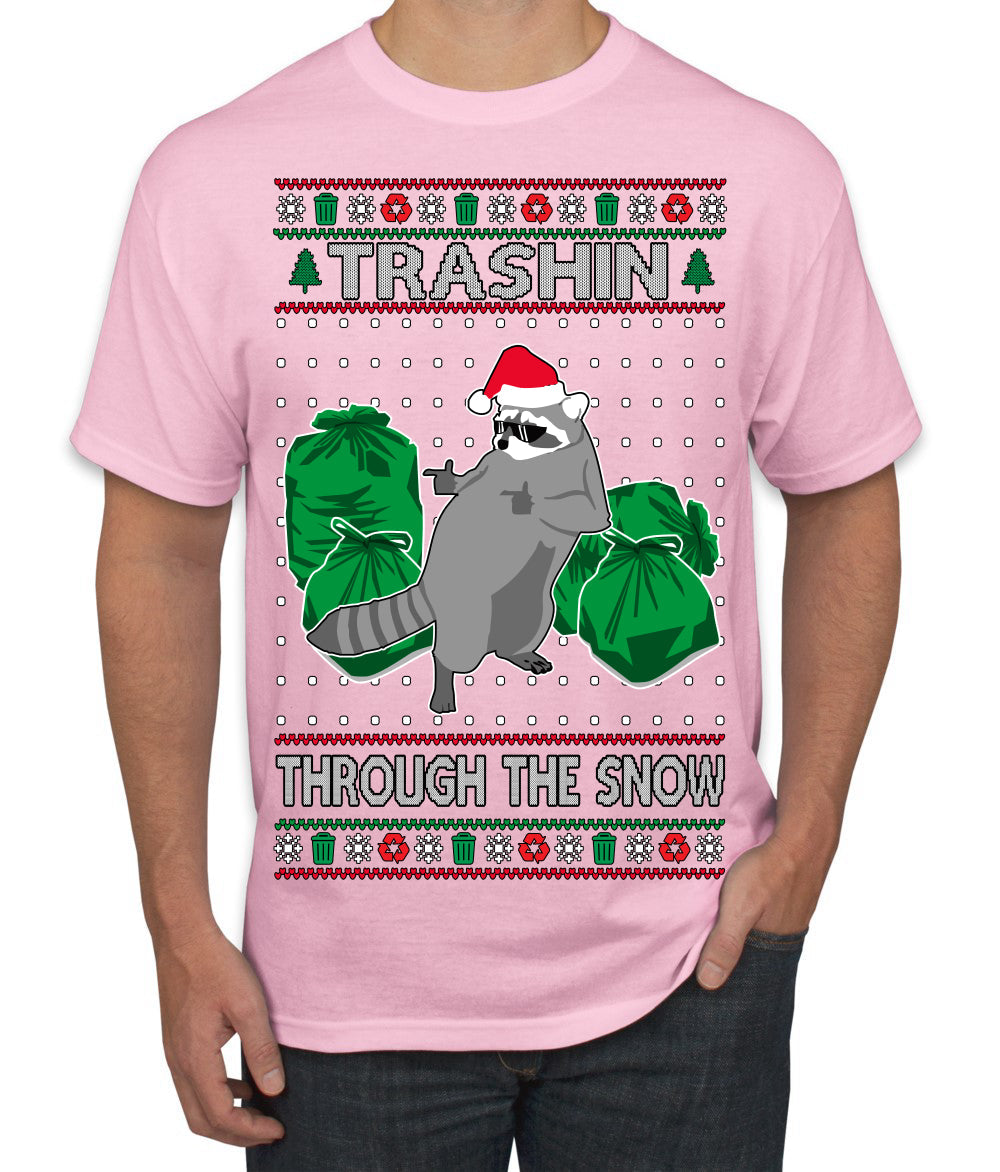 Trashin Through the Snow Funny Trash Panda Raccoon Meme Ugly Christmas Sweater Men's T-Shirt