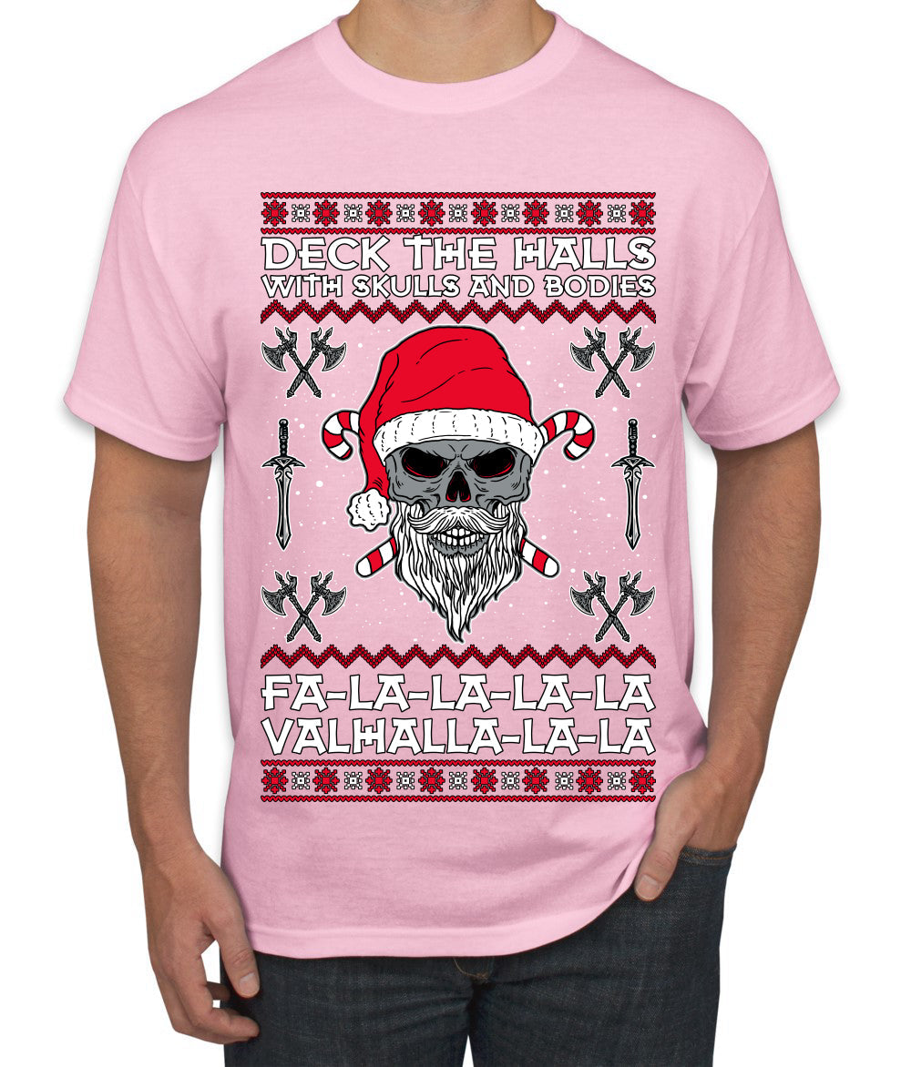 Valhalla Deck The Halls With Skulls & Bodies Ugly Christmas Sweater Men's T-Shirt