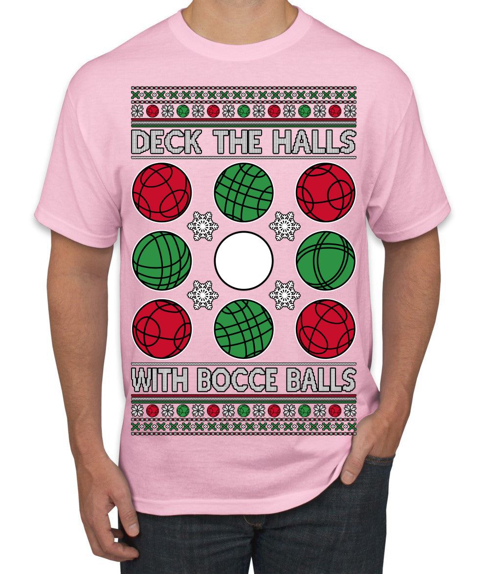 Deck the Halls with Bocce Balls, Funny Classic Italy Italian Sports Ugly Christmas Sweater Men's T-Shirt