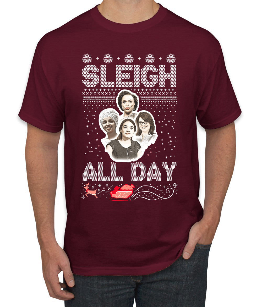 AOC The Squad Congresswomen Sleigh All Day Xmas Ugly Christmas Sweater Men's Graphic T-Shirt