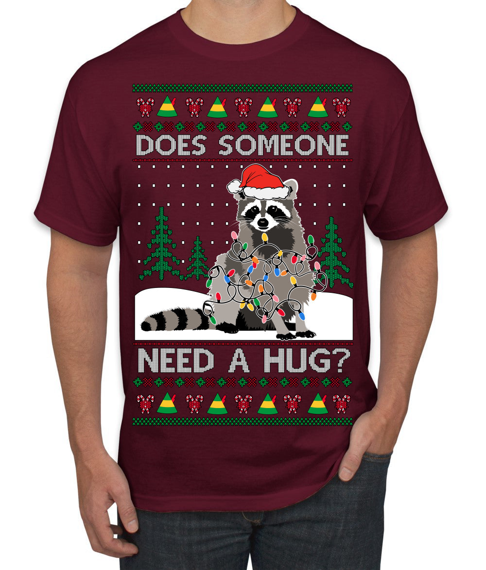 Does Someone Need a Hug? Cute Raccoon Ugly Christmas Sweater Men's T-Shirt