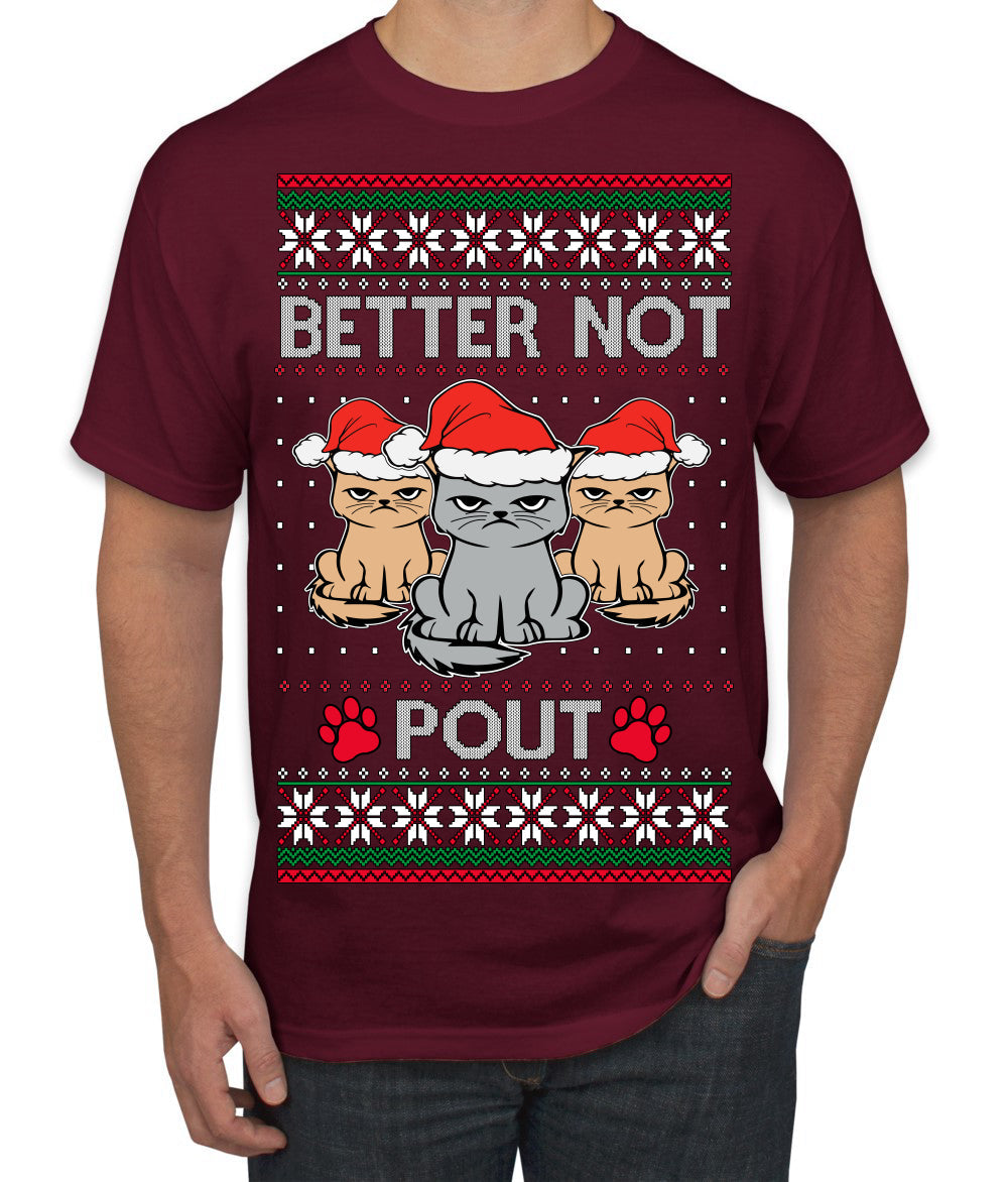 Better Not Pout, Cute Sad Santa Cats | Funny Ugly Christmas Sweater Men's T-Shirt