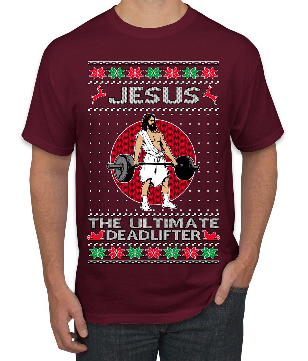 Jesus the Ultimate Deadlifter Funny Ugly Christmas Sweater Men's T-Shirt