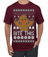 Bite This, Funny Gingerbread Cookie Offensive Inappropriate Middle Finger, F U Ginger Bread Dirty Novelty Xmas Ugly Christmas Sweater Men's T-Shirt