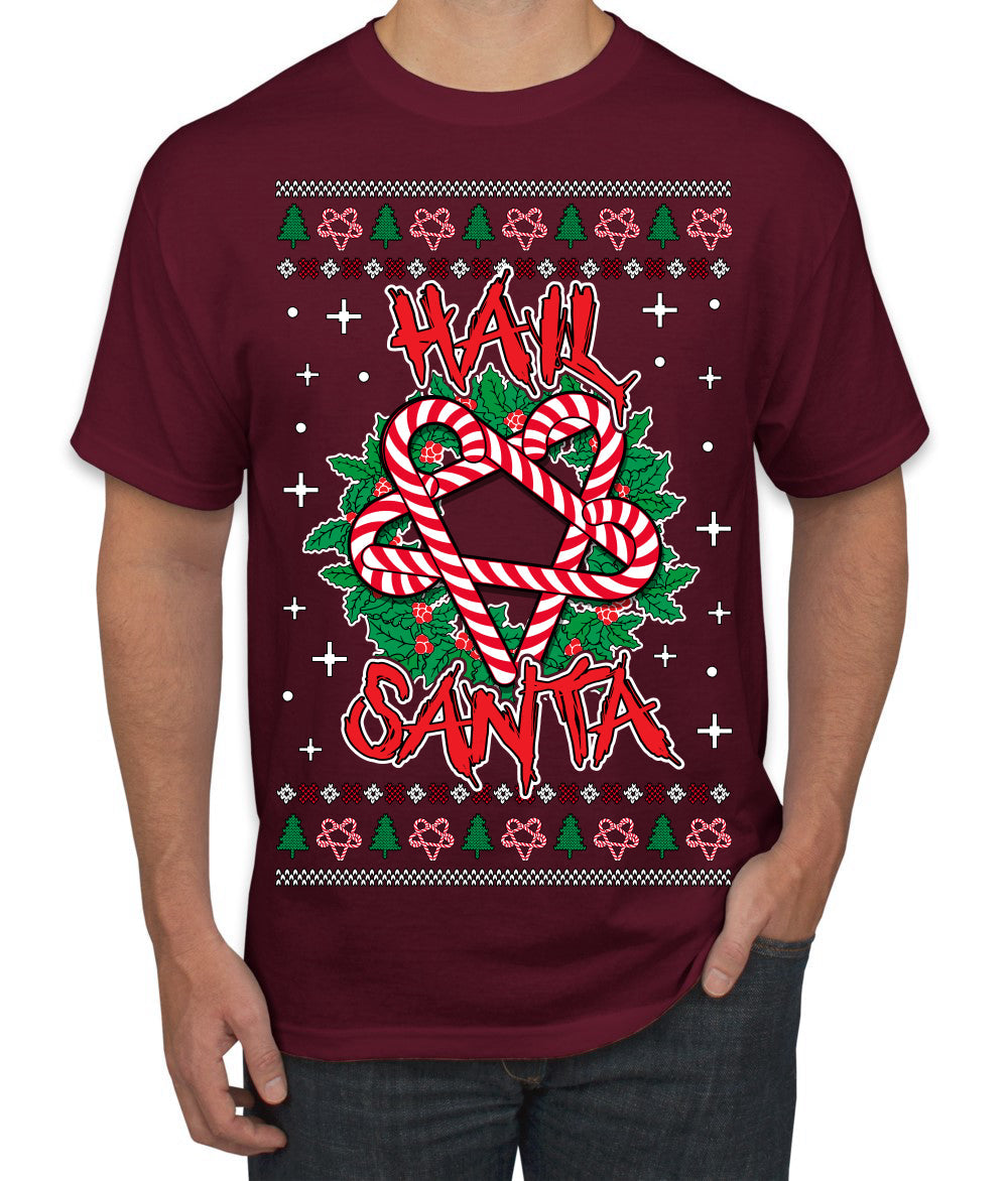 Hail Santa Funny Satanic Candy Devil Heavy Metal Satan Ugly Christmas Sweater Men's T-Shirt