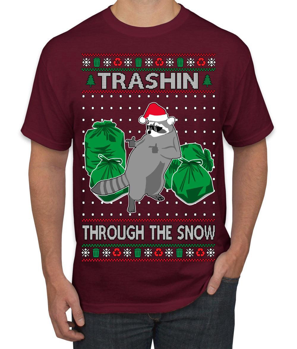 Trashin Through the Snow Funny Trash Panda Raccoon Meme Ugly Christmas Sweater Men's T-Shirt