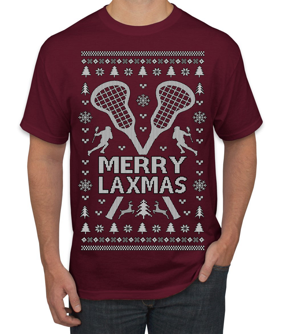 Merry Laxmas Funny Lacrosse Sports LAX Teen Sports Pun Ugly Christmas Sweater Men's T-Shirt