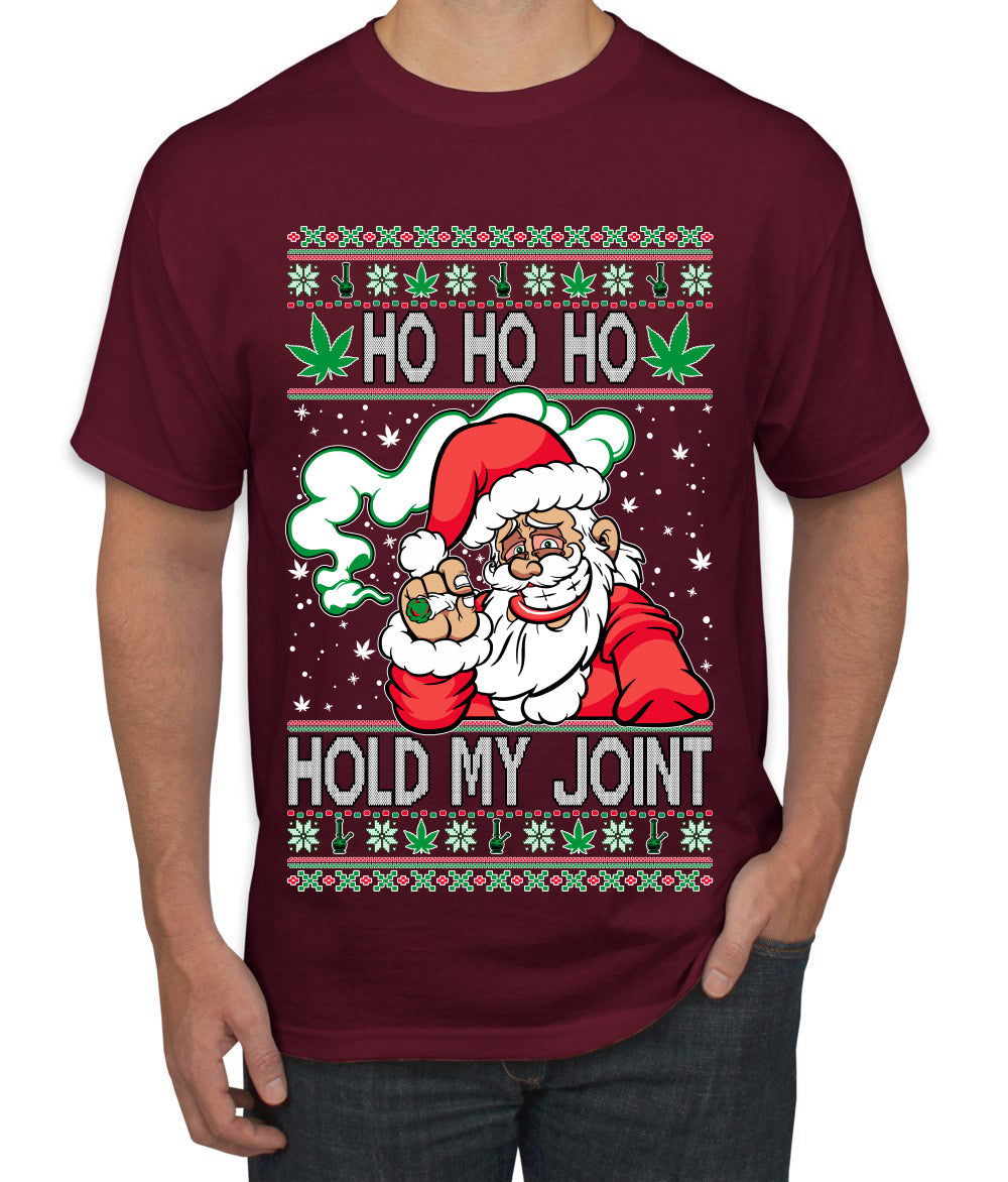 Ho Ho Ho Hold My Joint Weed Santa Smoking Ugly Christmas Sweater Men's Graphic T-Shirt