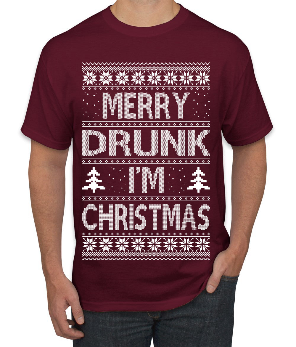 Merry Drunk I'm Christmas Beer Wine Drinking Holiday Humor  Ugly Christmas Sweater Men's Graphic T-Shirt