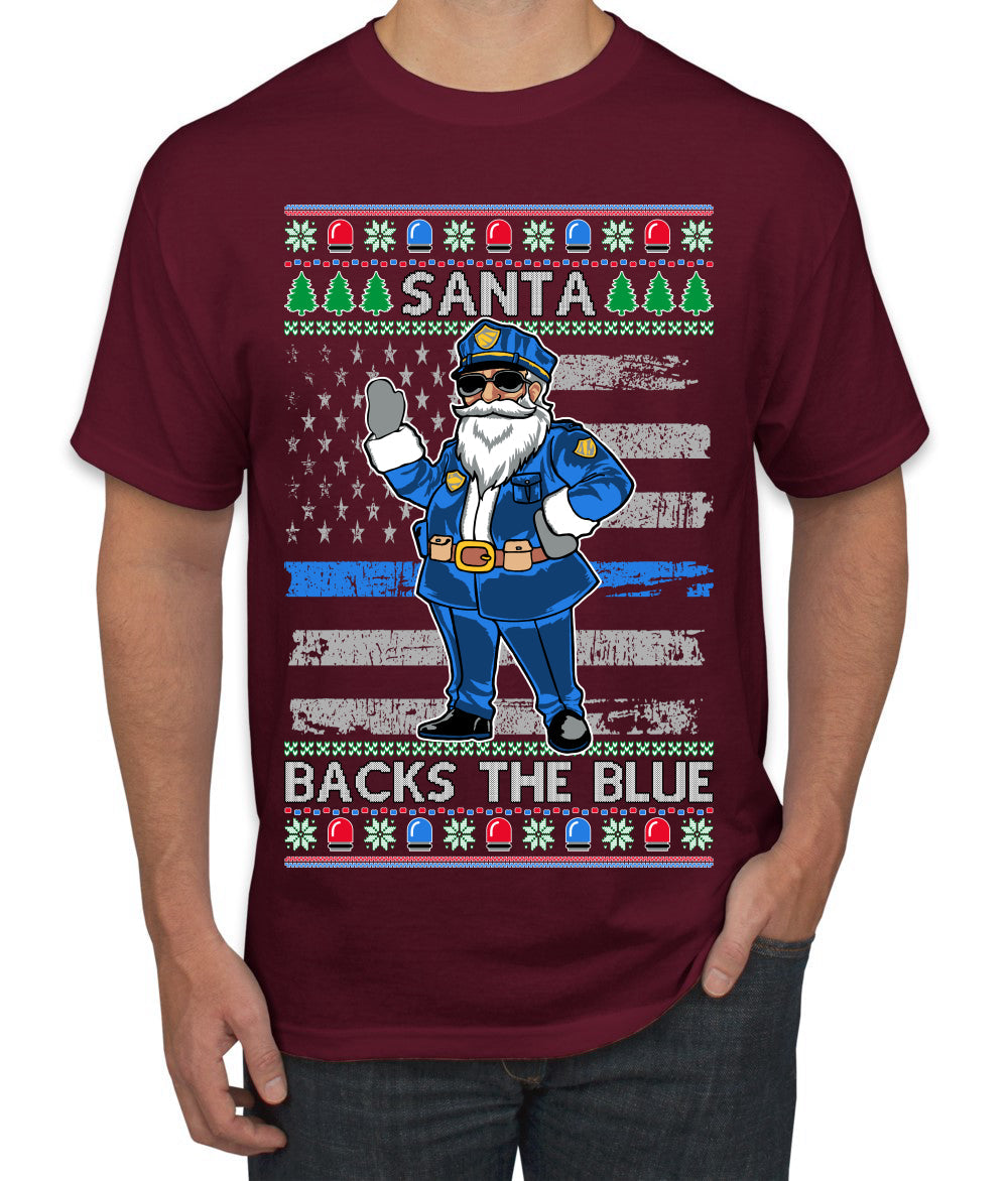 Santa Backs The Blue Pro Police Santa Claus Ugly Christmas Sweater Men's T-Shirt