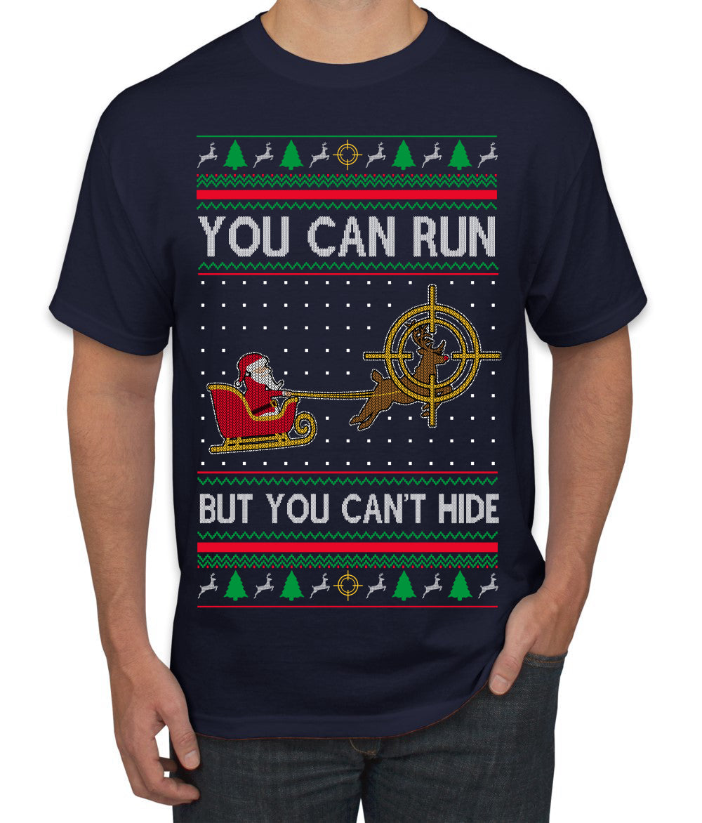 You Can Run But You Can't Hide Santa Sleigh Reindeer Ugly Christmas Sweater Men's T-Shirt