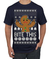 Bite This, Funny Gingerbread Cookie Offensive Inappropriate Middle Finger, F U Ginger Bread Dirty Novelty Xmas Ugly Christmas Sweater Men's T-Shirt