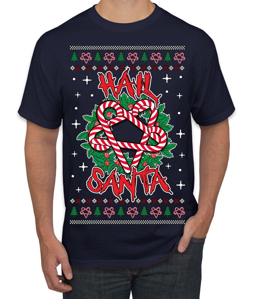 Hail Santa Funny Satanic Candy Devil Heavy Metal Satan Ugly Christmas Sweater Men's T-Shirt