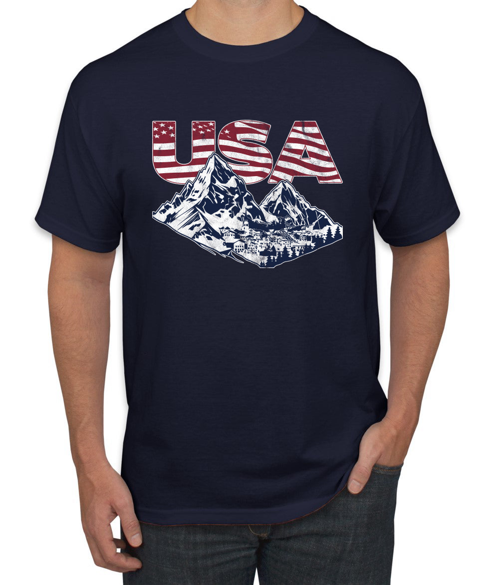 USA Winter Team Sports Fan Collection | USA Flag Mountainscape Sweater, Unisex Men's T-Shirt