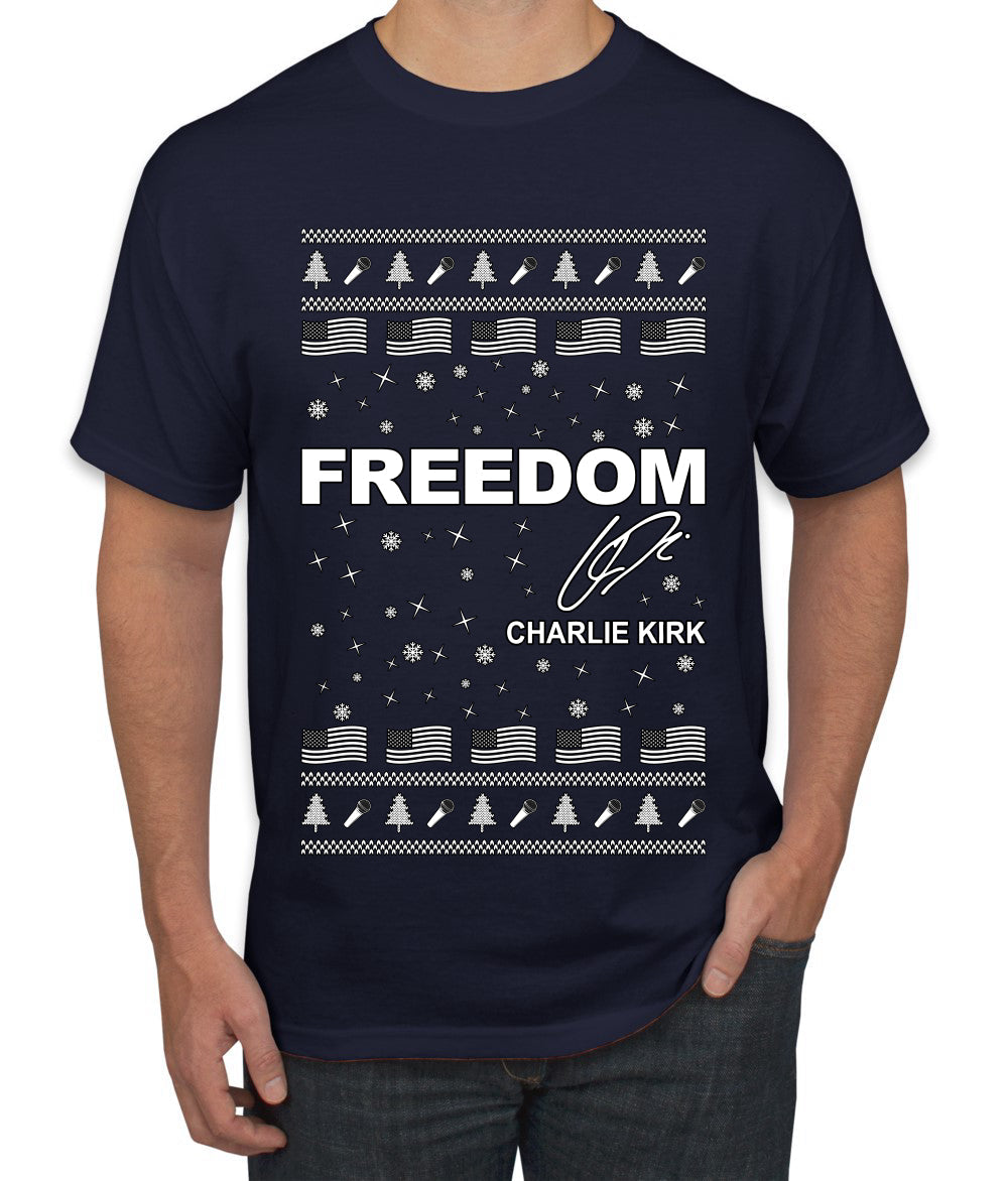 Freedom, Charlie Kirk Political Activist, Right Wing, Ugly Christmas Sweater Men's T-Shirt
