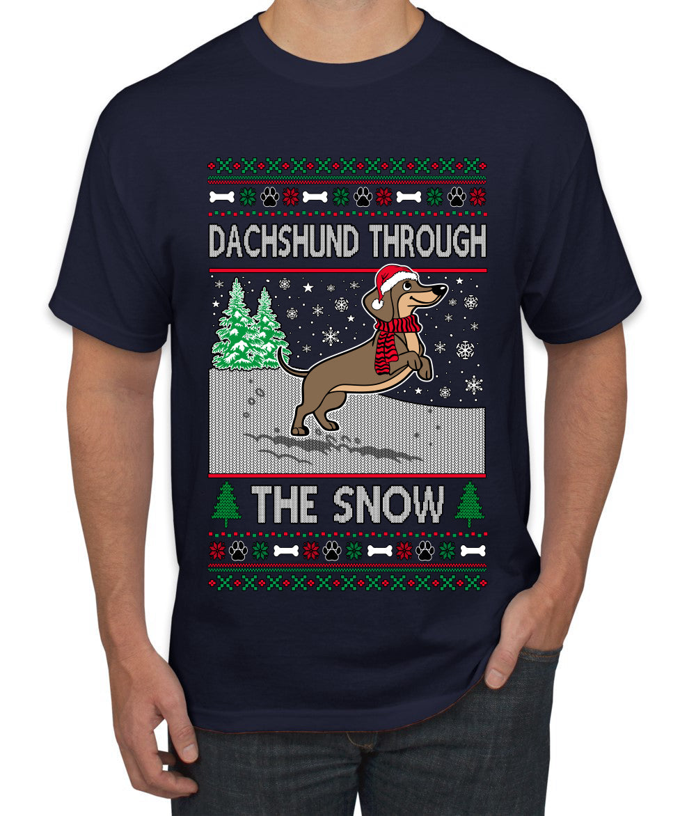Dachshund Through The Snow, Cute Dog Christmas Sweater, Ugly Christmas Sweater Men's T-Shirt
