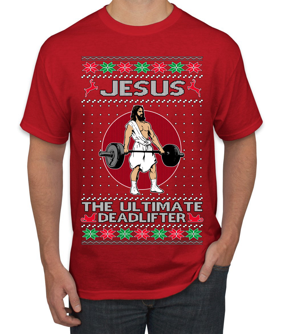 Jesus the Ultimate Deadlifter Funny Ugly Christmas Sweater Men's T-Shirt