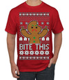 Bite This, Funny Gingerbread Cookie Offensive Inappropriate Middle Finger, F U Ginger Bread Dirty Novelty Xmas Ugly Christmas Sweater Men's T-Shirt