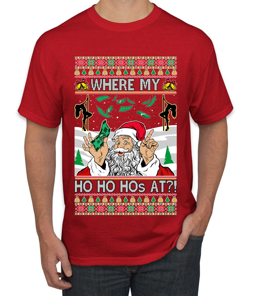 Santa Stripping Money Club Where My Ho's At Ugly Christmas Sweater Men's Graphic T-Shirt
