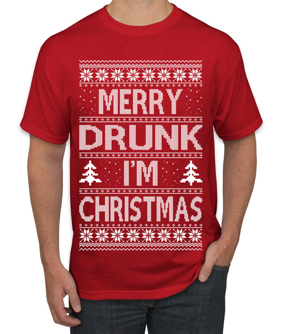 Merry Drunk I'm Christmas Beer Wine Drinking Holiday Humor  Ugly Christmas Sweater Men's Graphic T-Shirt