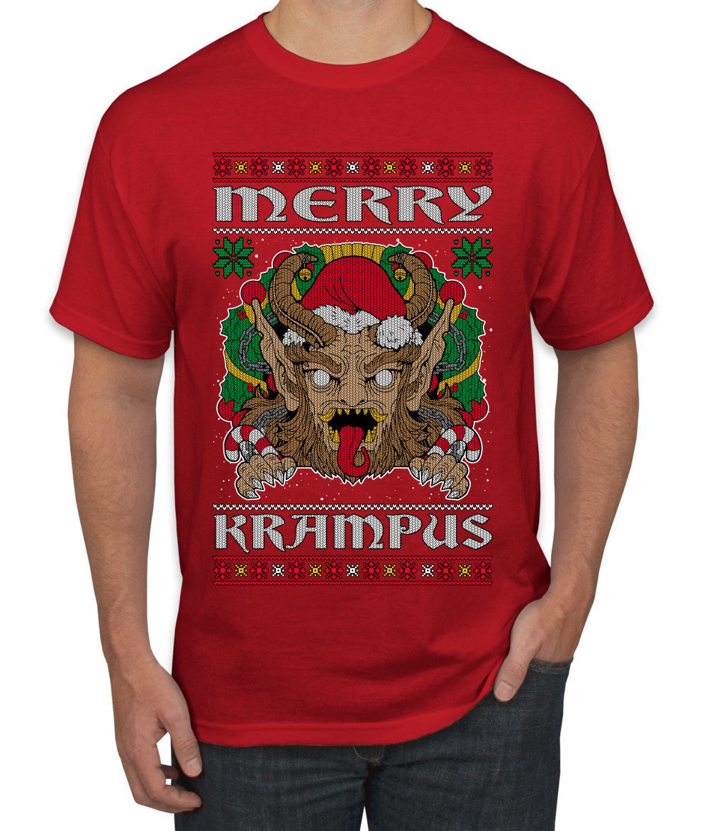 Merry Krampus Santa Folklore Figure Horror Ugly Christmas Sweater Men's T-Shirt