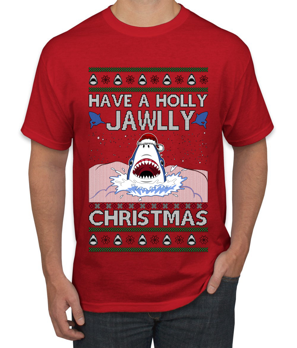 Have a Holly Jawlly Christmas, Cute Shark, Ugly Christmas Sweater Men's T-Shirt