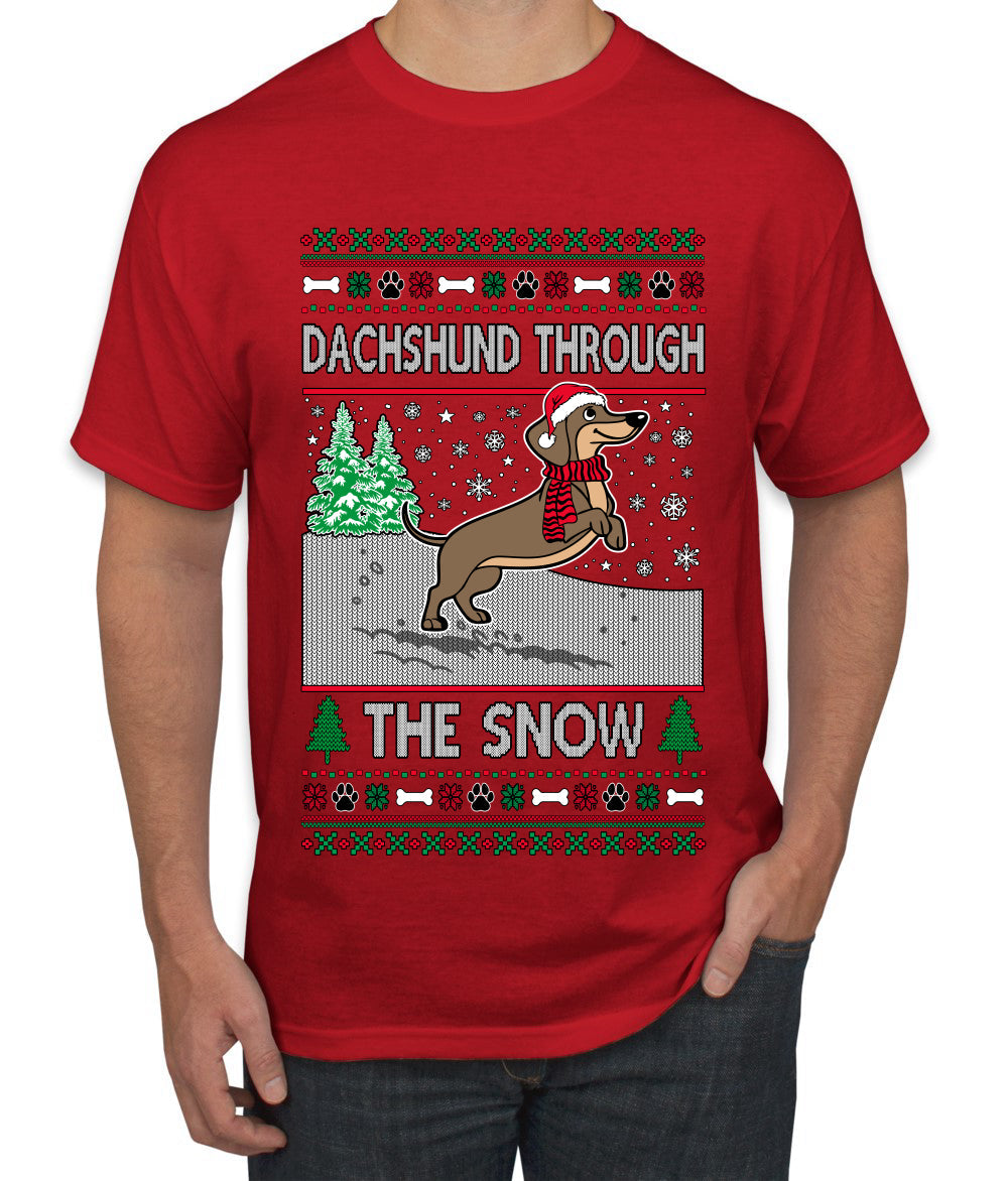 Dachshund Through The Snow, Cute Dog Christmas Sweater, Ugly Christmas Sweater Men's T-Shirt