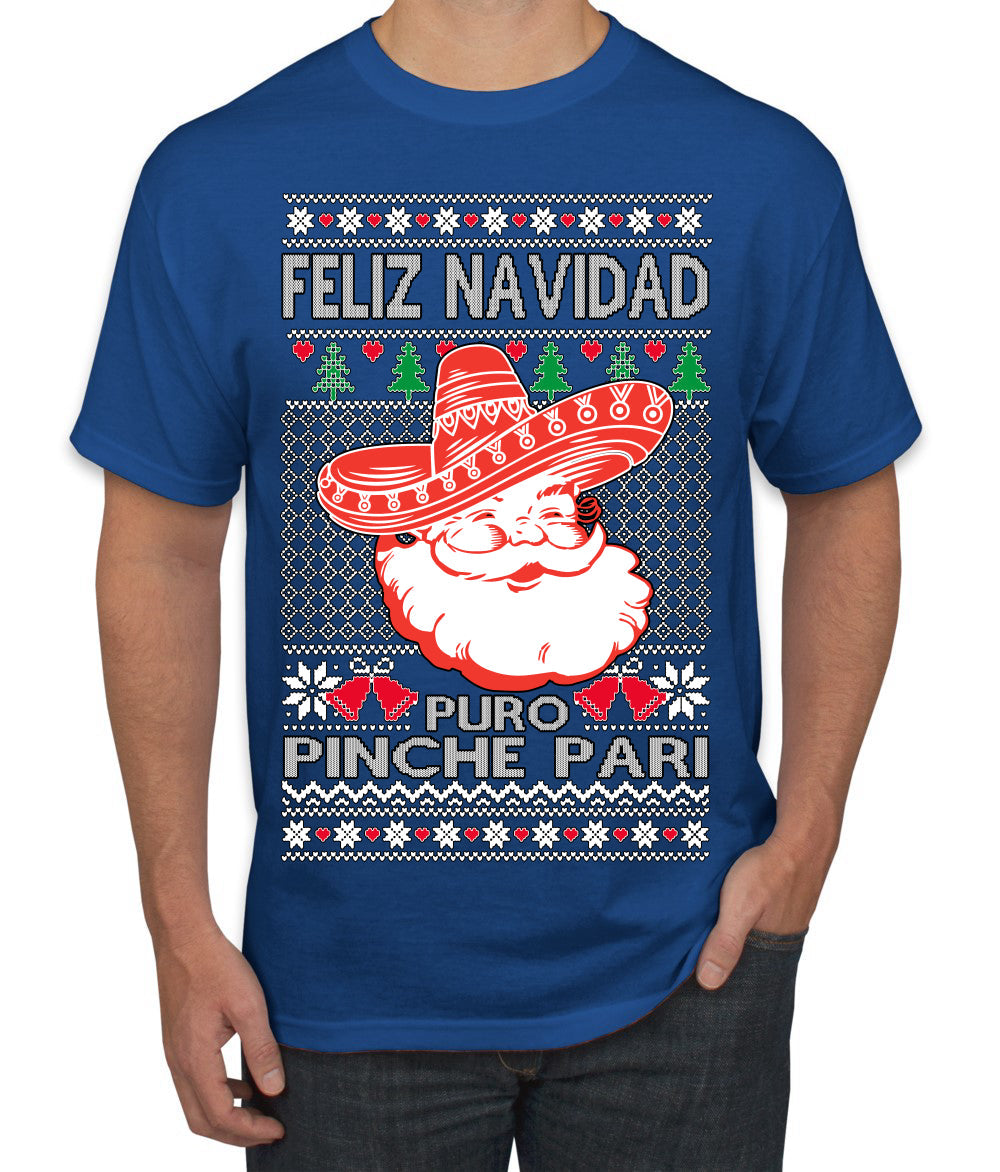 Feliz Navidad Puro Pinche Pari Funny Spanish Song Ugly Christmas Sweater Men's T-Shirt
