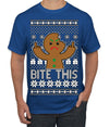 Bite This, Funny Gingerbread Cookie Offensive Inappropriate Middle Finger, F U Ginger Bread Dirty Novelty Xmas Ugly Christmas Sweater Men's T-Shirt