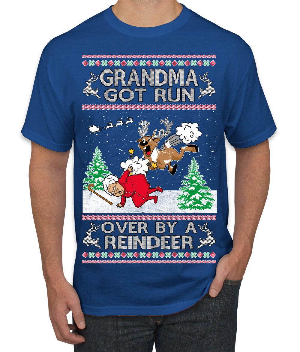 Grandma Got Run Over by a Reindeer, Funny Animated Design Rein Deer Kids TV Song Movie Ugly Christmas Sweater Men's T-Shirt
